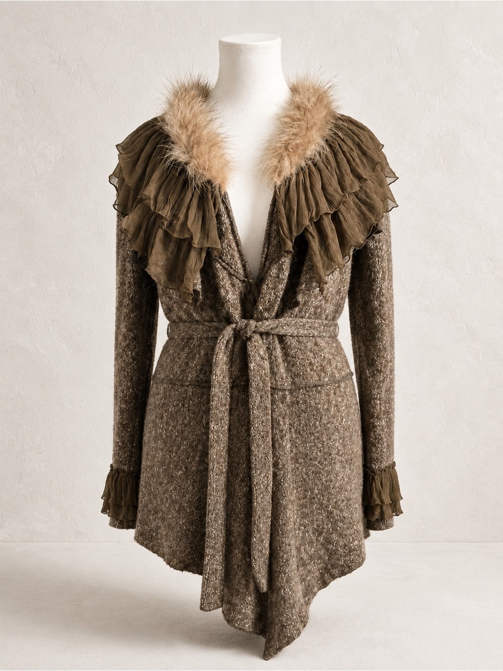 Vintage Whimsigoth Fairycore Genuine Fur Trim Wrap Cardigan L